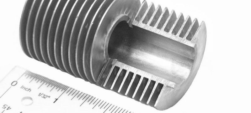 finned tube in section showing bond between tube and fins